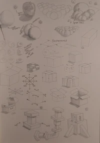 a sketch of various objects and boxes