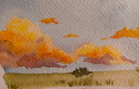 a watercolor painting of clouds in the sky